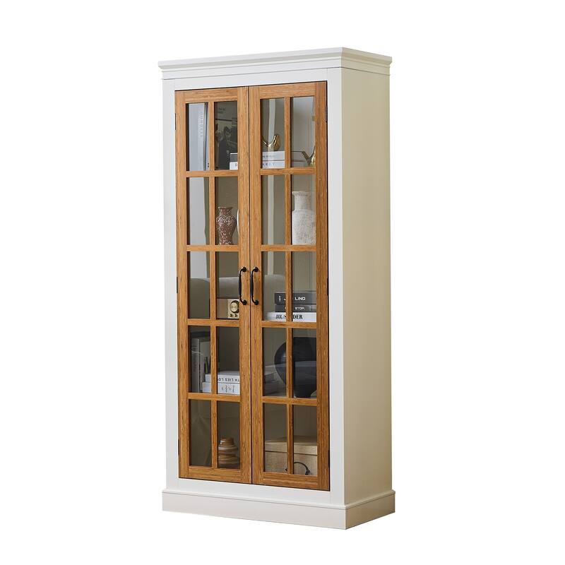 71.2" Curio Display Cabinet, Storage Shelves with Glass Door