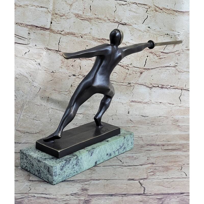 Fencing Fencer Bronze Metal Figurine Statue Sculpture Trophy Collectible 8 Inches X 13 Inches