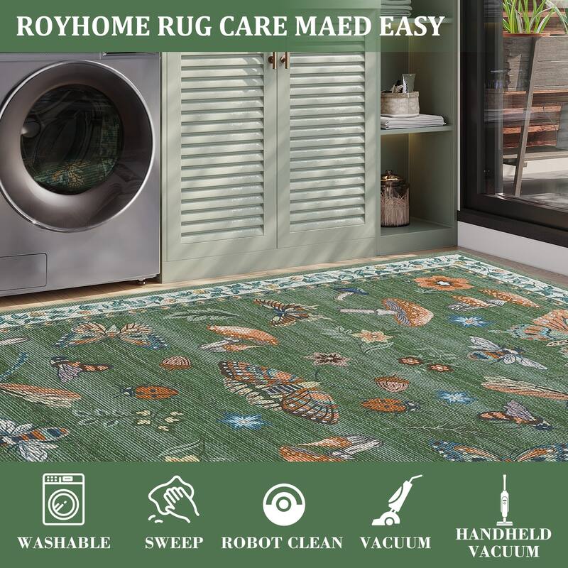 Area Rugs for Living Room Modern Insect Rug Mushroom Pattern Rug Soft Washable Non Slip Low Pile Rug
