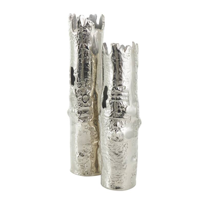 Aluminum Metal Tree Trunk Inspired Decorative Vase - Set of 2 Gold or Silver - CosmoLiving by Cosmopolitan