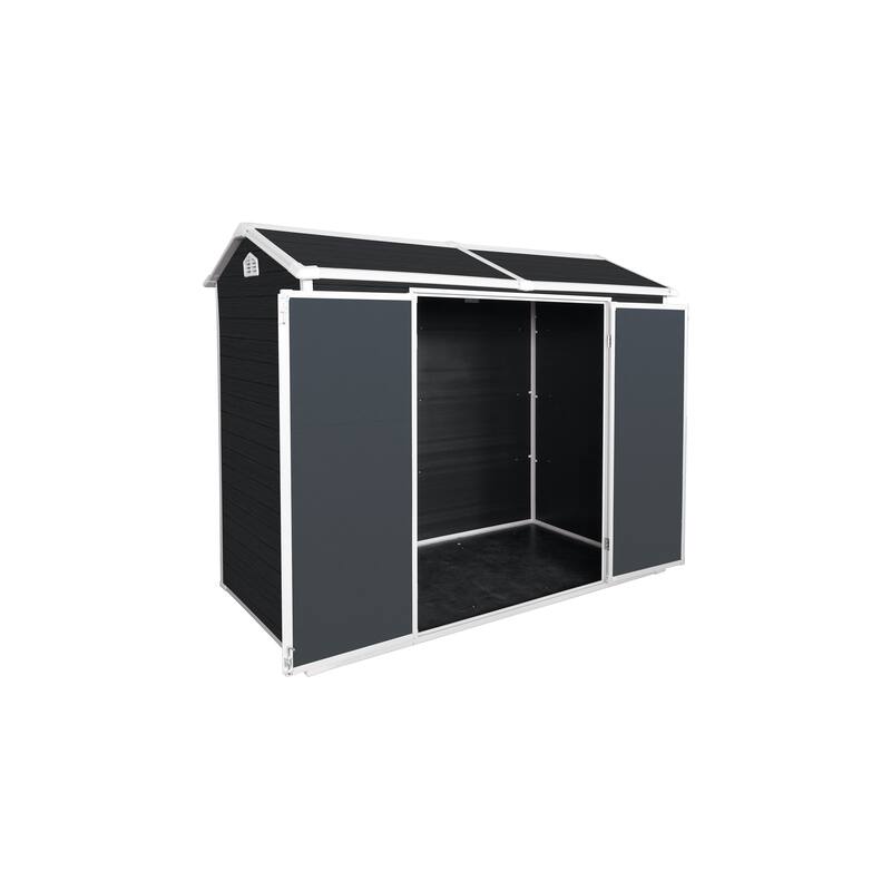 Rust-proof Outdoor Resin Garden Shed with Double Lockable Hinged Door, Waterproof Plastic Storage Shed Tool Shed