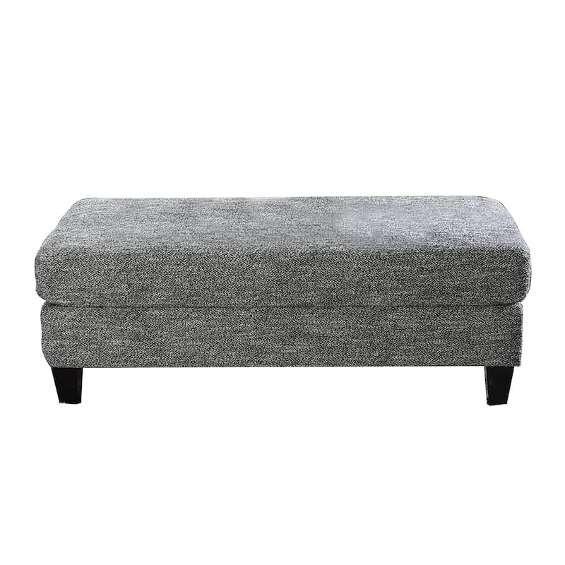 Fabric Upholstered Wooden Ottoman with Tapered Legs, Gray