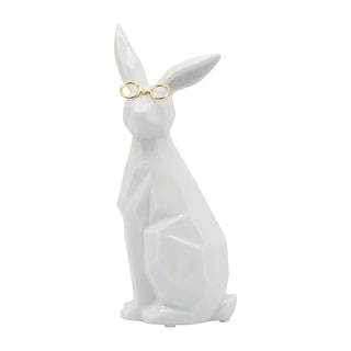Sagebrook Home Ceramic Bunny Sculpture White and Gold Decorative Rabbit Statue Easter Decoration