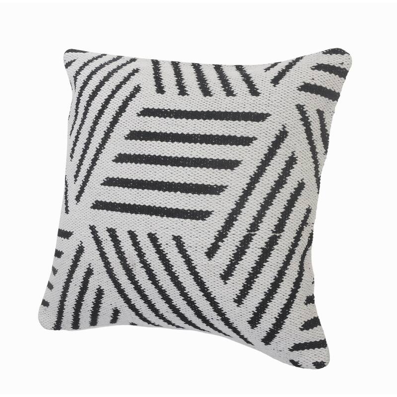 Handwoven Geometric Striped Cotton Throw Pillow Cover - 20" - White and Black