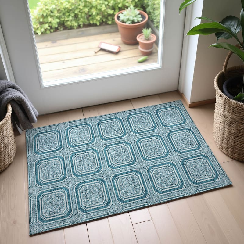 Premium Washable Super Soft Classic Panel Mayfield Rug - Teal - 1'8" x 2'6"