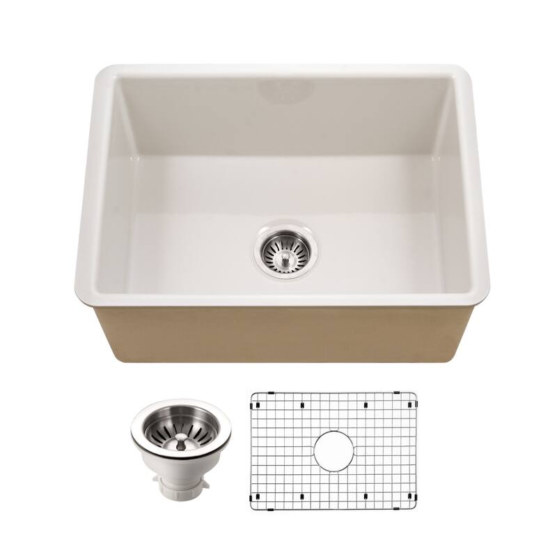 Houzer PTU-2800-C Platus 25-1/2" Undermount Single Basin Fireclay - Biscuit
