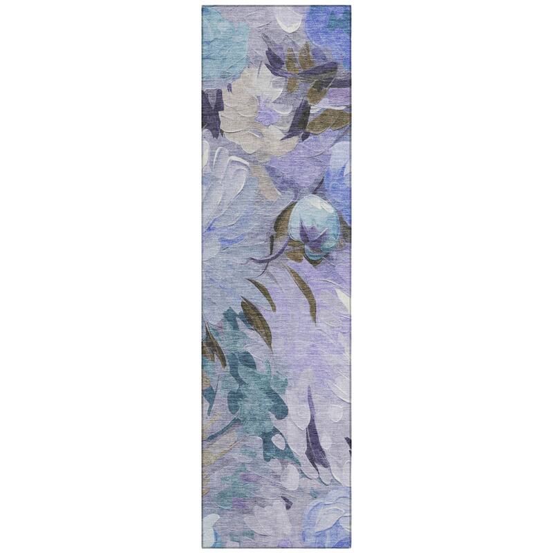 Machine Washable Indoor/ Outdoor Watercolor Floral Chantille Rug