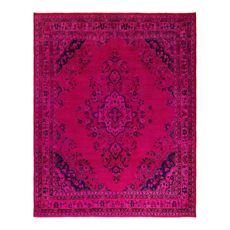 Overton Hand Knotted Wool Vintage Inspired Modern Contemporary Overdyed Pink Area Rug - 7' 1" x 8' 5"