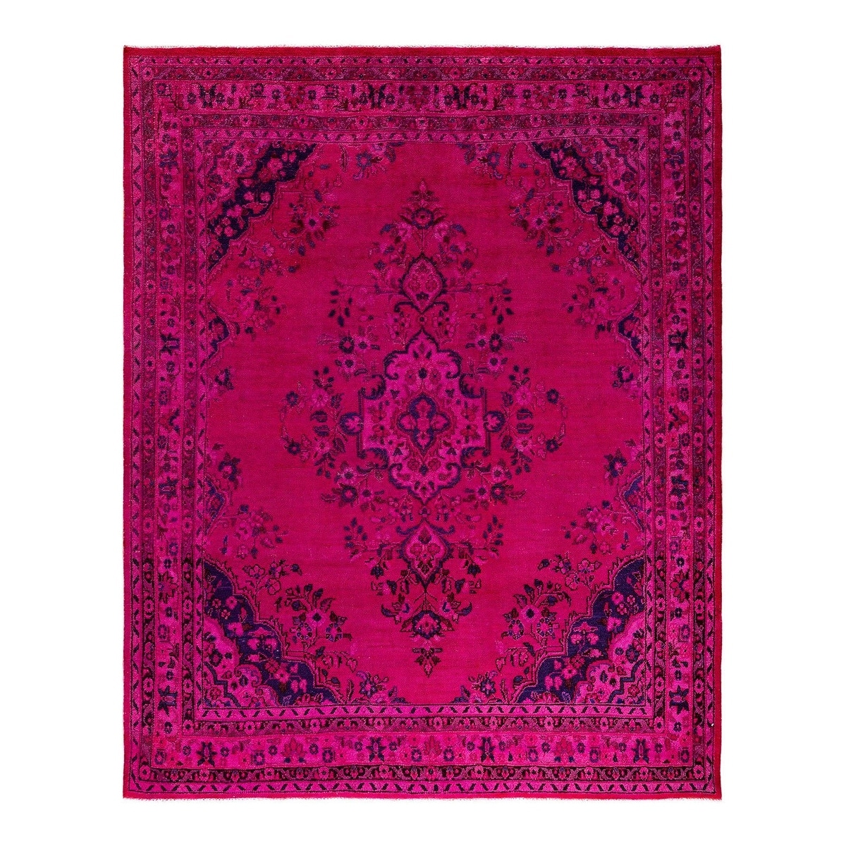 Overton Hand Knotted Wool Vintage Inspired Modern Contemporary Overdyed Pink Area Rug - 7' 1" x 8' 5"