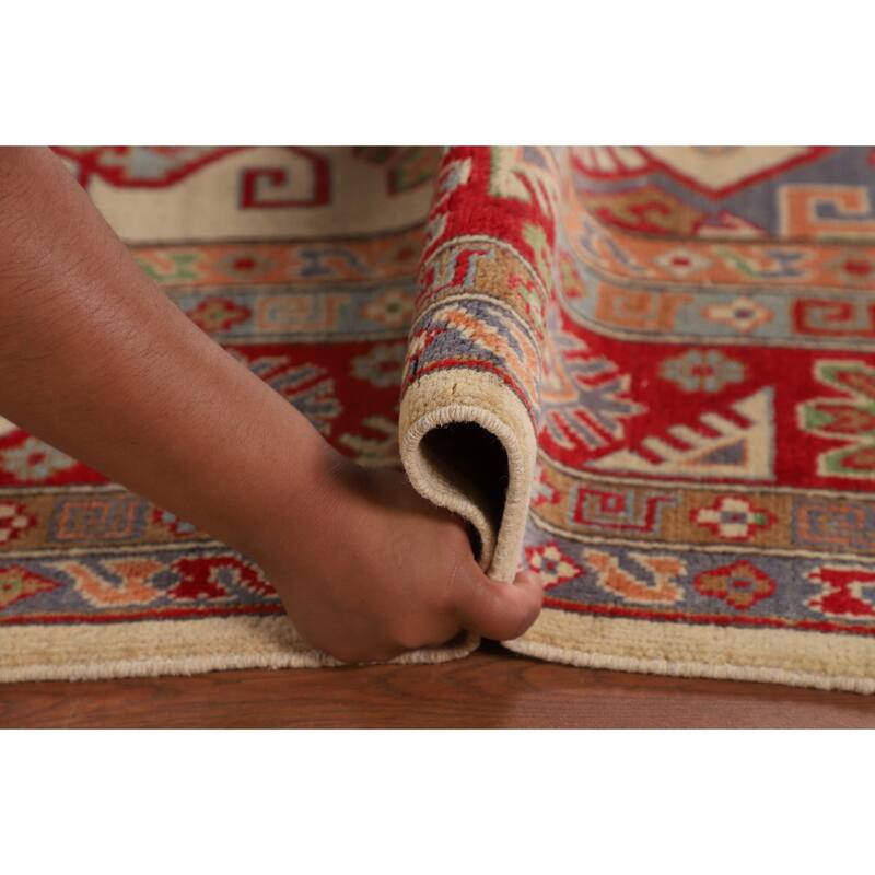 Oriental / Geometric Kazak Area Rug Hand-Knotted Wool Carpet - 6'6" x 9'8"