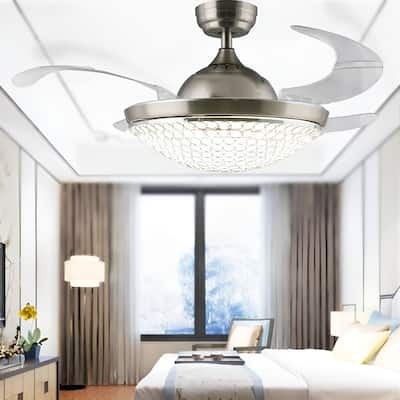 42'' Retractable Ceiling Fan with Light Crystal Shade - Chrome