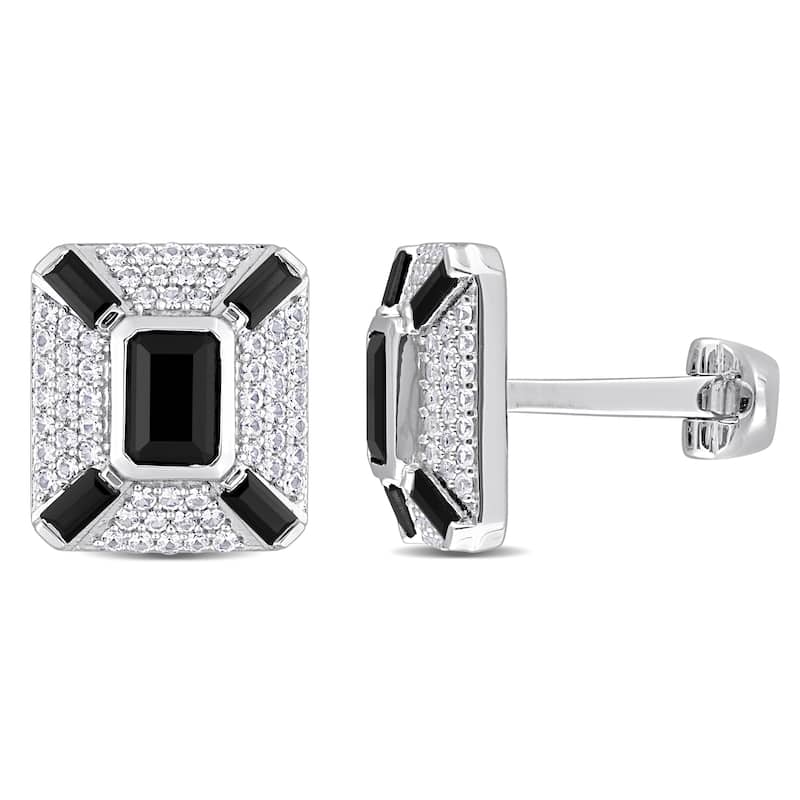 Miadora 5-4/5ct TGW Created Black Sapphire and White Sapphire Cufflinks in Sterling Silver