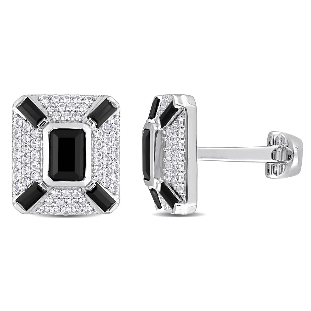 Miadora 5-4/5ct TGW Created Black Sapphire and White Sapphire Cufflinks in Sterling Silver