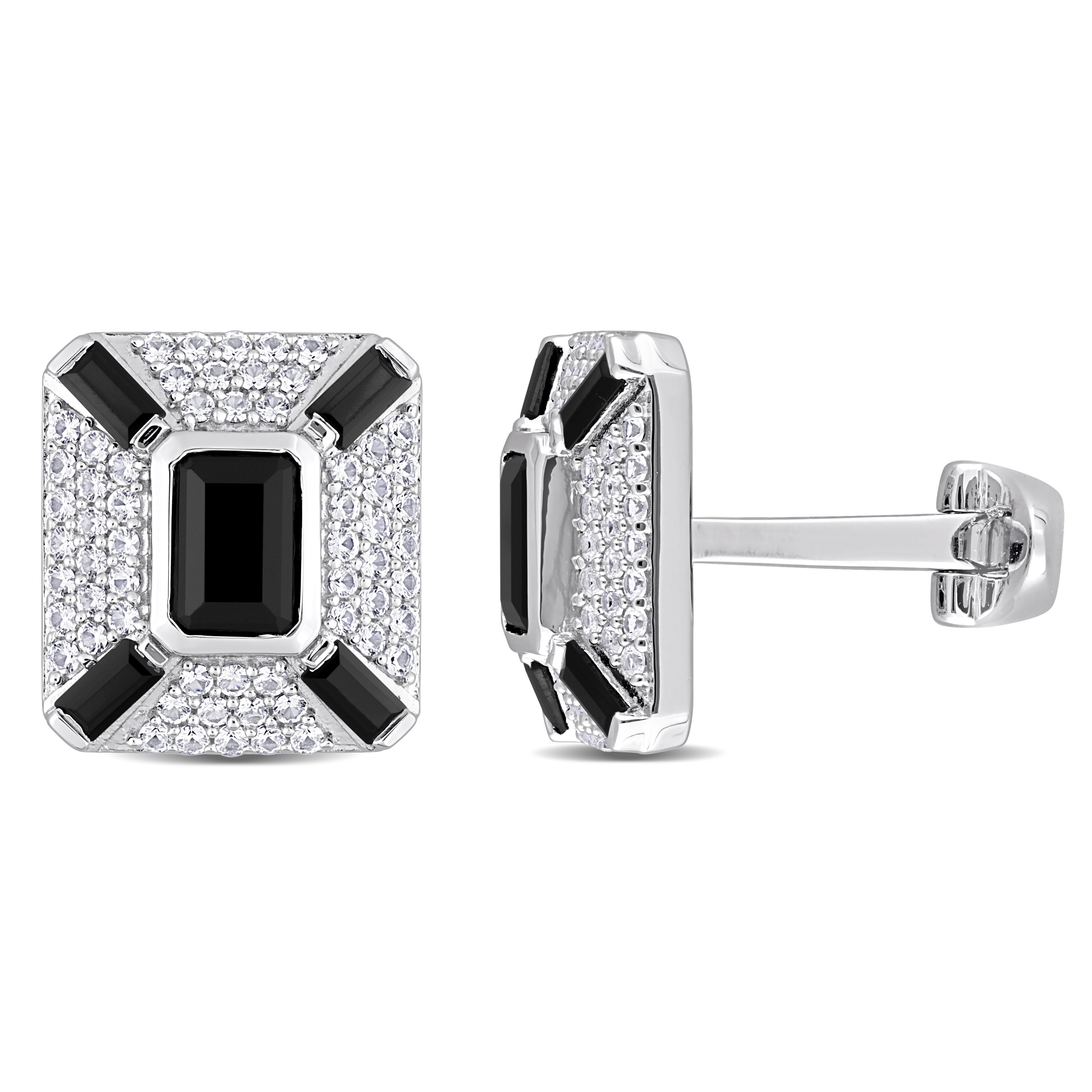 Miadora 5-4/5ct TGW Created Black Sapphire and White Sapphire Cufflinks in Sterling Silver