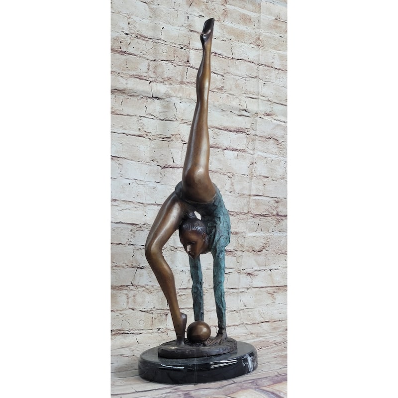 Acrobat Gymnast Contortionist Girl Bronze Sculpture Statue Figure Signed Original On Marble Base