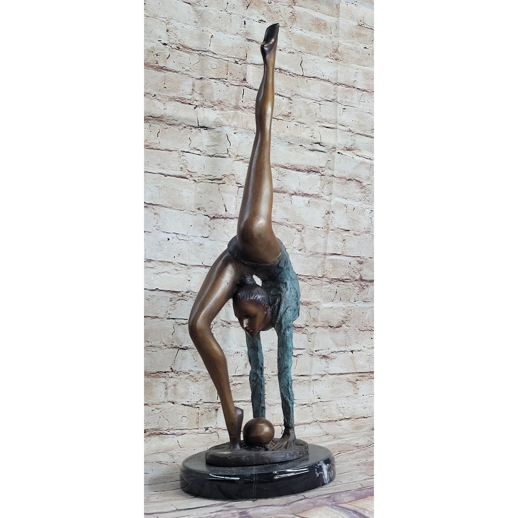 Acrobat Gymnast Contortionist Girl Bronze Sculpture Statue Figure Signed Original On Marble Base