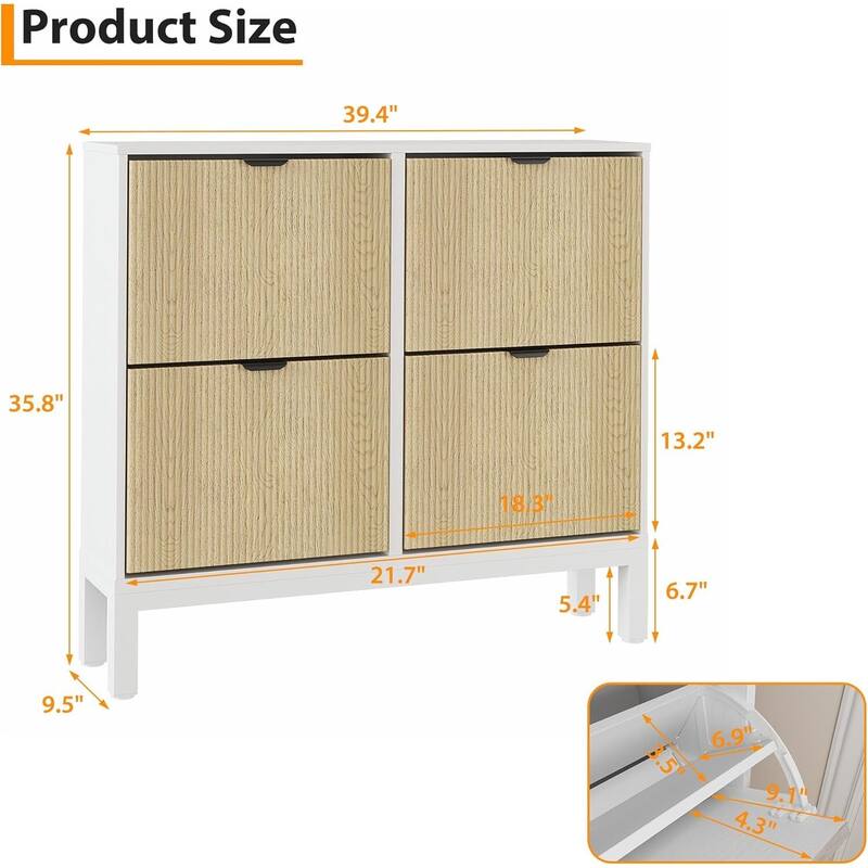Modern Narrow Fluted Shoe Storage Cabinet with 4 Flip Drawers