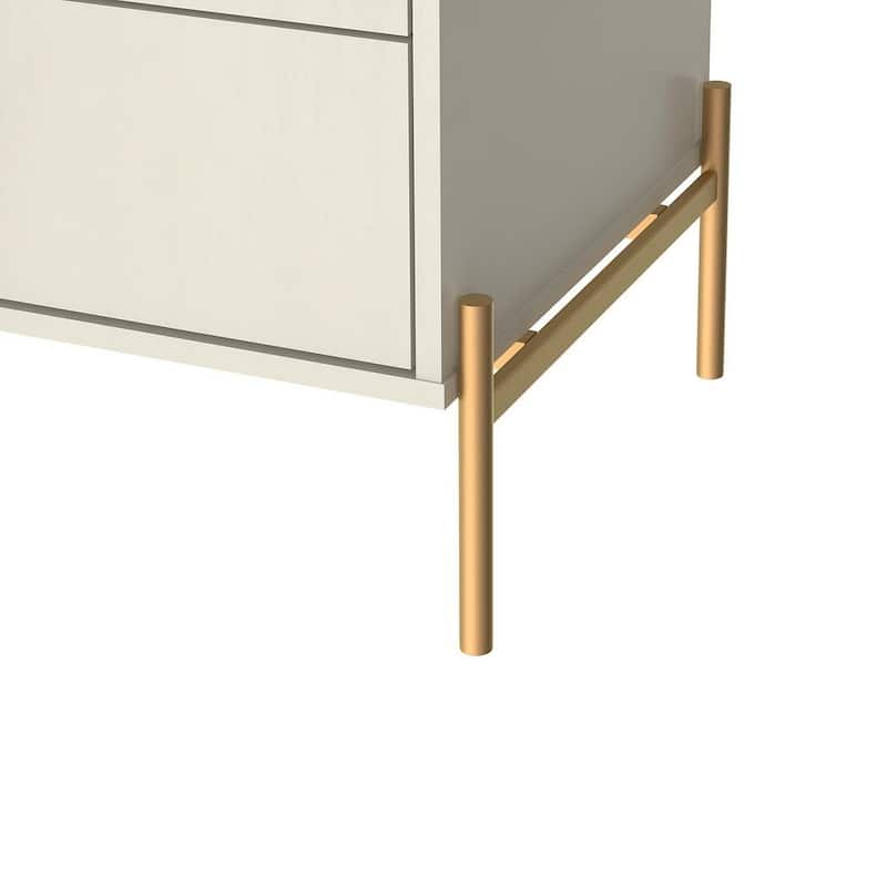 Manhattan Comfort Jasper Nightstand with Steel Gold Legs in White Gloss
