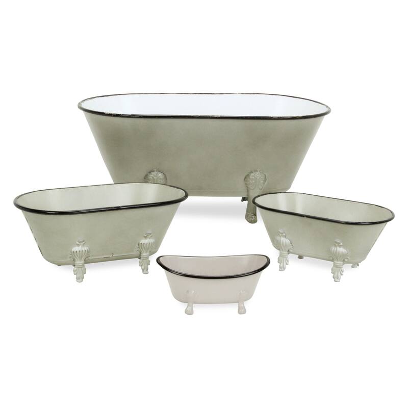 HomeRoots 5" Gray Metal Hand Painted Decorative Tub Tabletop Sculpture - 10' X '4.5' X '5.5