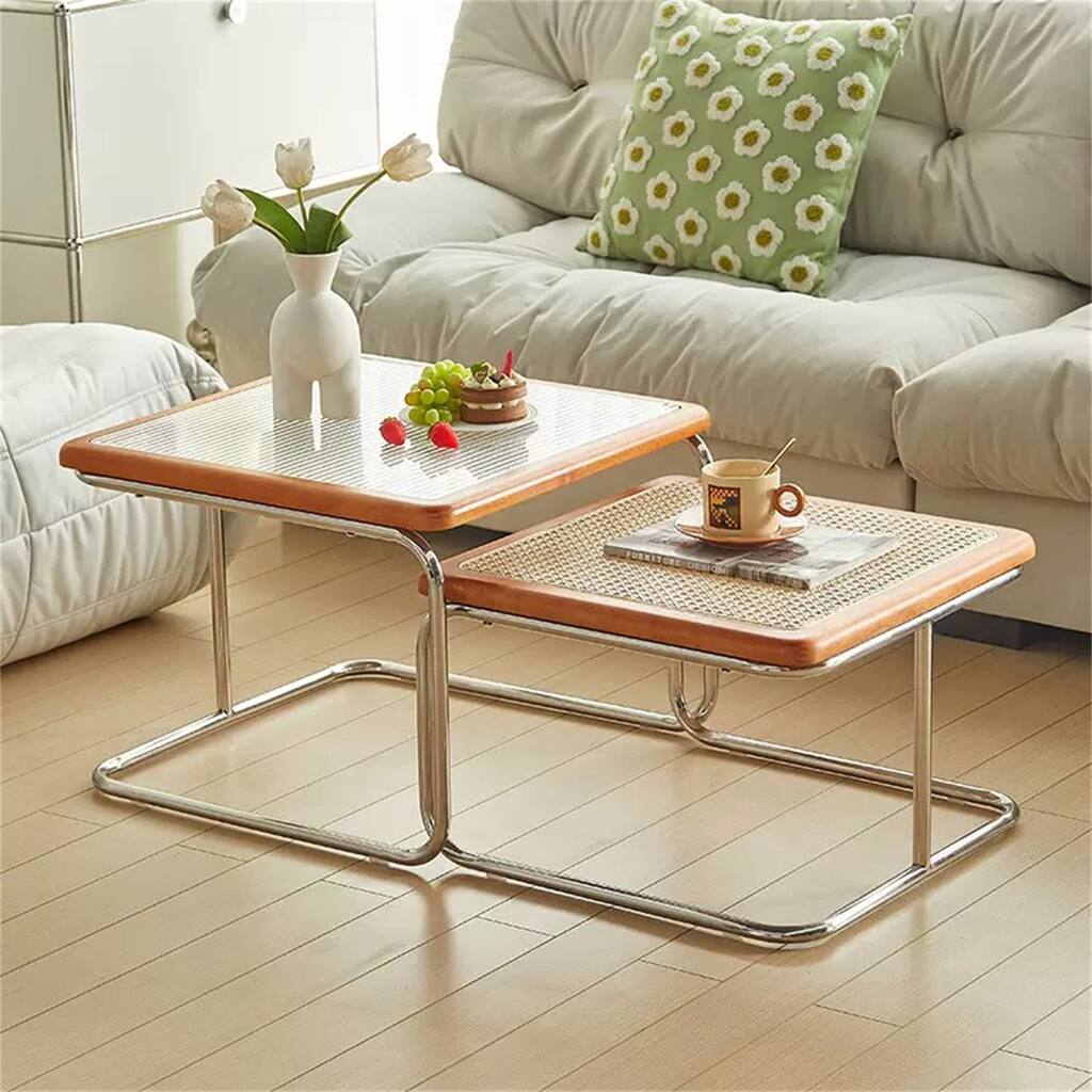 Modern Mobile Coffee Table with Solid Wood Frame for Indoor/Outdoor Use.