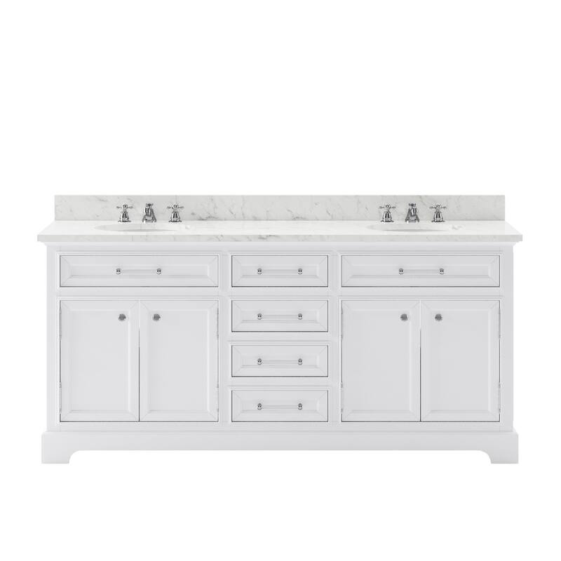 Water Creation Derby 72-inch Solid White Double Sink Bathroom Vanity - vanity with 2 faucets