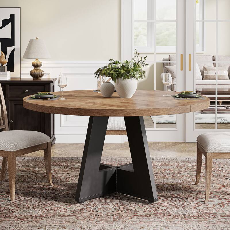 47-inch Round Dining Table Wood Dinner Table for 4-6 People