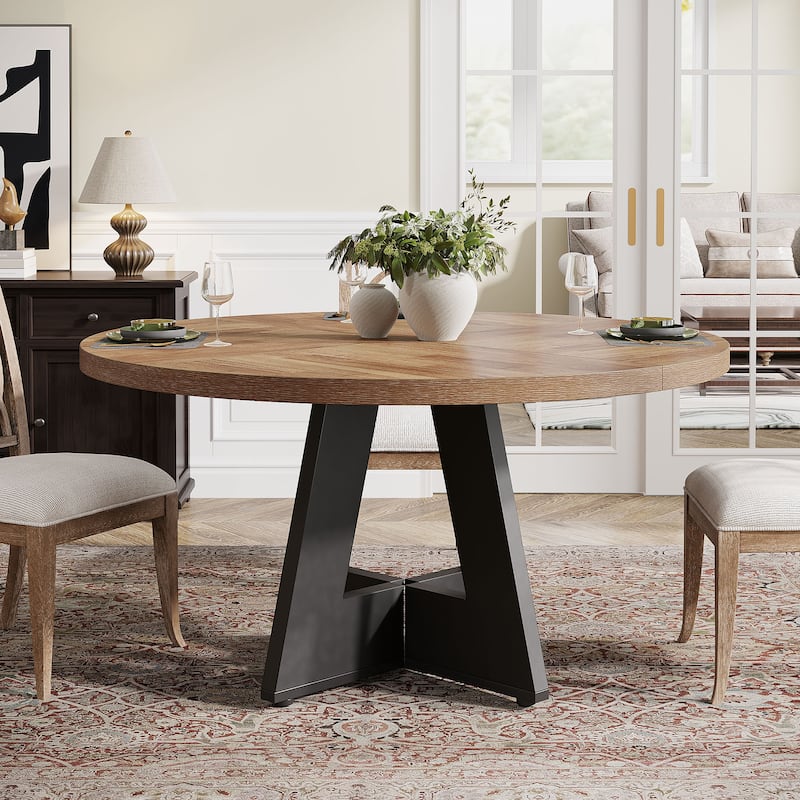 47-inch Wood Round Kitchen Dining Table for Dining Living Room - Brown+Black