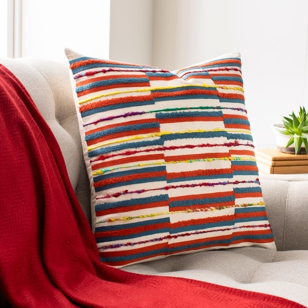 slide 2 of 3, Artistic Weavers Carlile Embroidered Boho Stripe Throw Pillow 18" x 18" - Cover Only