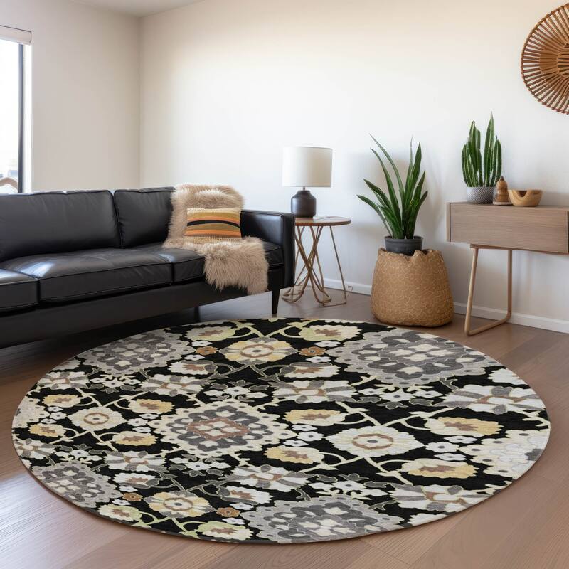 Premium Washable Super Soft Traditional Grace Mayfield Rug - Black - 8' x 8'