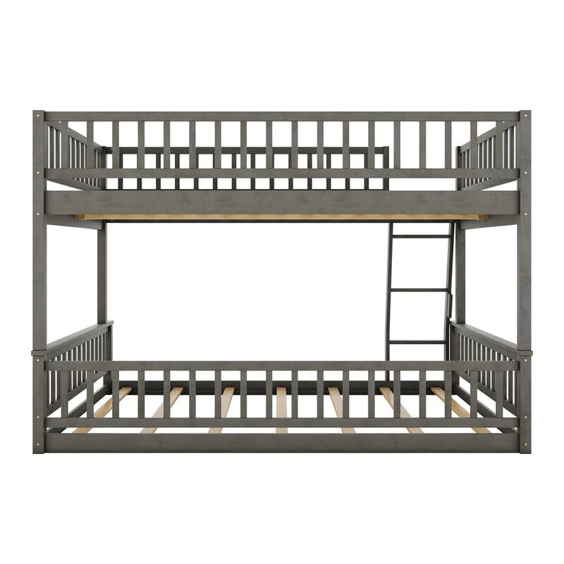 Full XL over Queen Wood Bunk Bed with Ladder and Guardrails