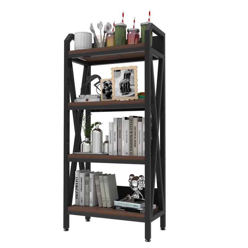 56.30''Bakers Rack 4-Level Storage Shelves Mental and Wooden Kitchen Shelves,Kitchen Organizers and Storage,25.60'' Length