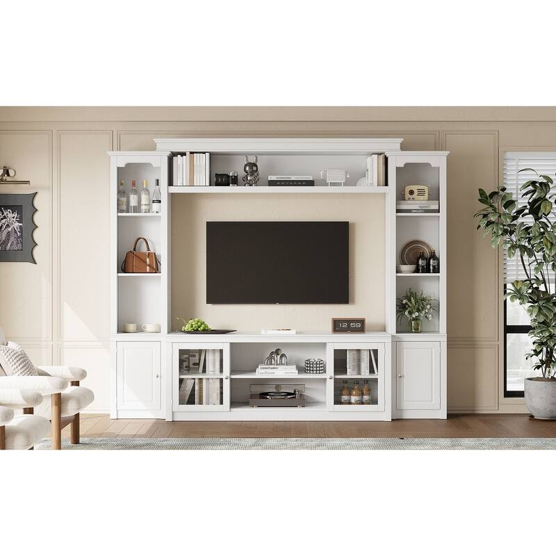 Wall Unit TV Stand with Bookshelves for TVs up to 65", Wood TV Console Table Media Entertainment Center with Storage Cabinet