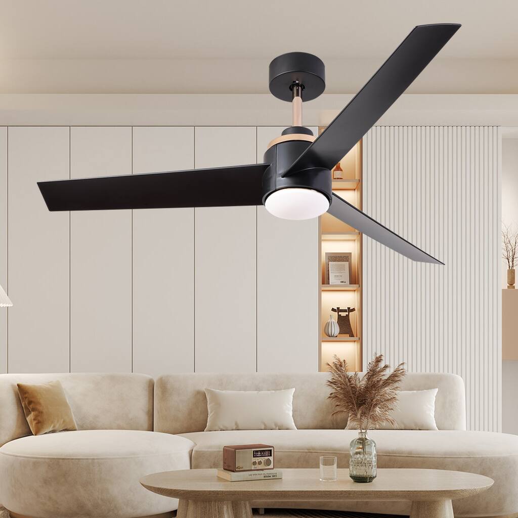 52 Inch Ceiling Fans with Lights Flush Mount,Modern Ceiling Fan with Light and Remote Control - 3 Blades Ceiling Fan Low Profile