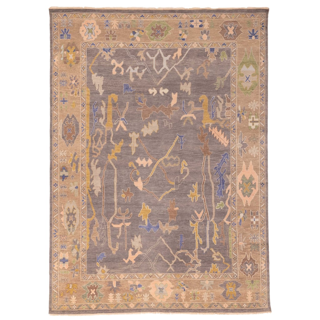 ECARPETGALLERY Hand-knotted Modern Oushak Dark Grey Wool Rug - 8'9 x 11'11