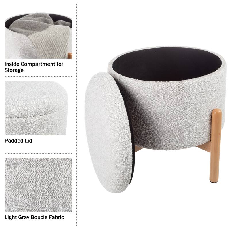 Storage Ottoman - Multipurpose Round Footrest or Storage Organizer with Removable Top by Lavish Home (Gray)