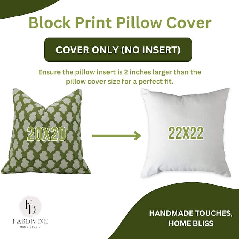 Linen Farmhouse Block print pillow Cover - Badal