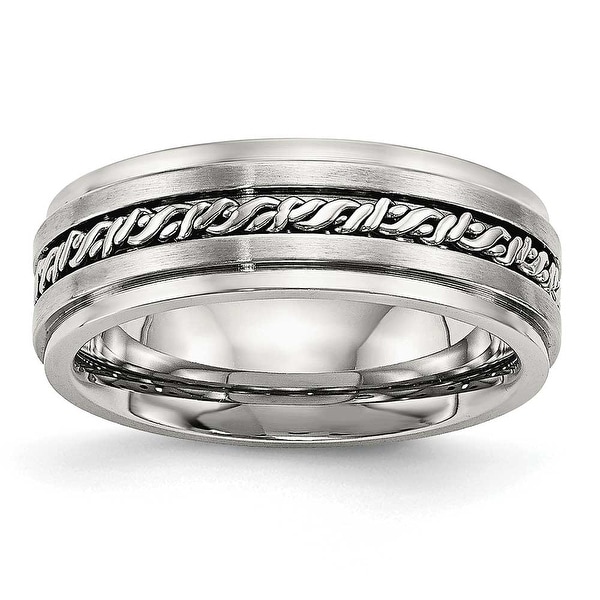 Stainless Steel Brushed and Polished Braided 7 mm Band Ring - Sizes 7 - 13