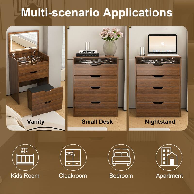 3-in-1 Vanity Desk with Lighted Mirror & Stool, Flip Top Makeup Dressing Table, Compact Storage for Bedroom, Bathroom