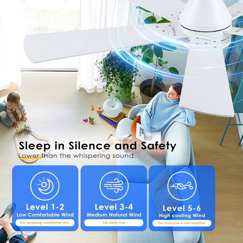 52 Inch Flush Mount Ceiling Fan with Light and Remote 5 Plywood Blades for Living Room Bedroom Patio - 52 Inches