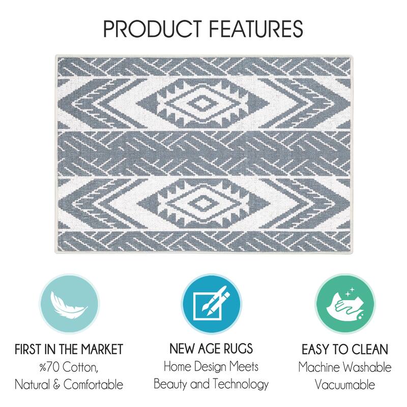 Sussexhome Heavy Duty Ultra Thin Non Slip Washable Cotton Indoor Rug - 2' x 3'