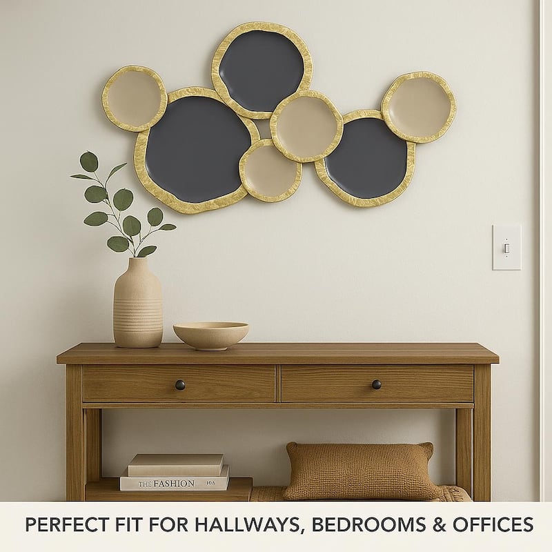 Gold Brown Abstract Ring Metal Wall Art Horizontal Modern Decor 32"