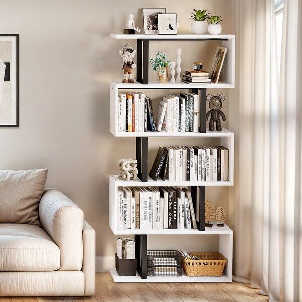 Moasis 5 Tiers S-Shaped Bookshelf Storage Display Bookcase Decor Z