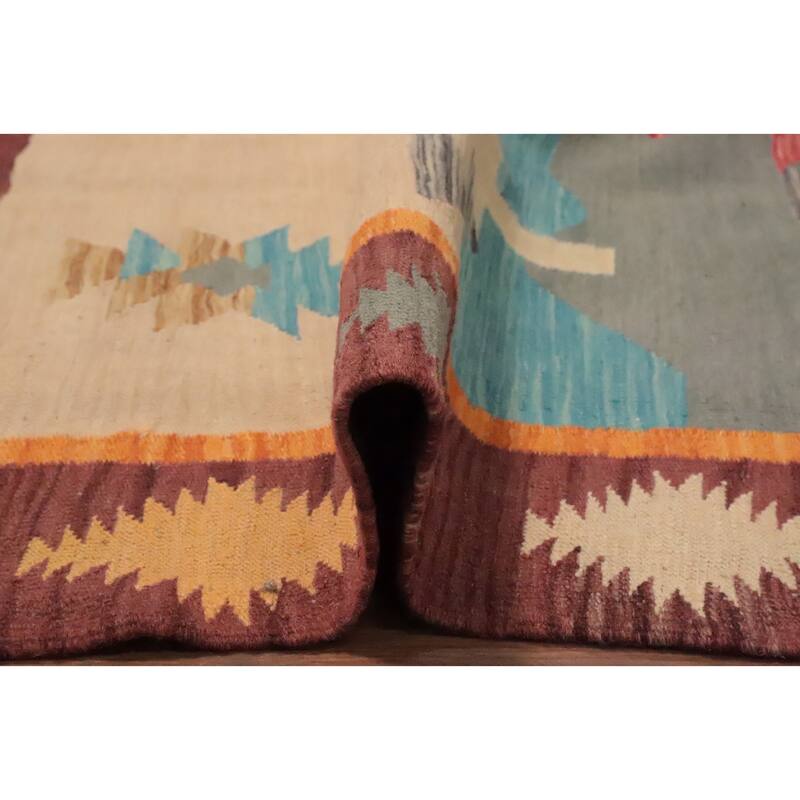 Hand Woven Oriental 100% Wool Carpet Southwestern Tribal Multi-Colored Kilim Area Rug - 9' 9'' X 8' 5''