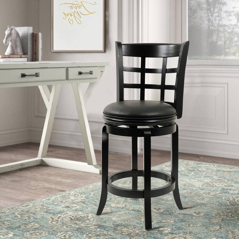 24 inch Swivel Counter Stool, Solid Wood - Black - 19.5 L x 18 W x 37.5 H Inches - Black