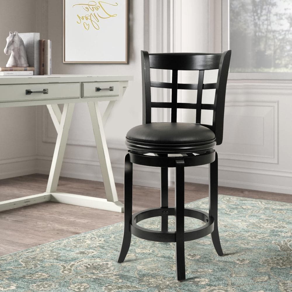 24 inch Swivel Counter Stool, Solid Wood - Black - 19.5 L x 18 W x 37.5 H Inches