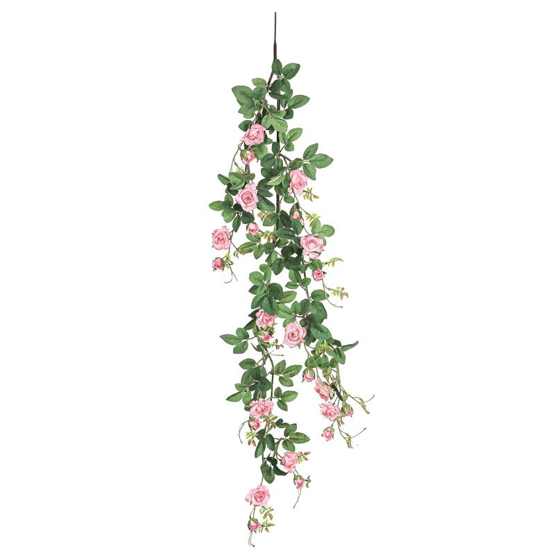 Pink Artificial Tea Rose Flower Stem Hanging Spray 48in - 48" L x 7" W x 5" DP