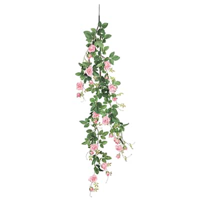 Pink Artificial Tea Rose Flower Stem Hanging Spray 48in - 48" L x 7" W x 5" DP