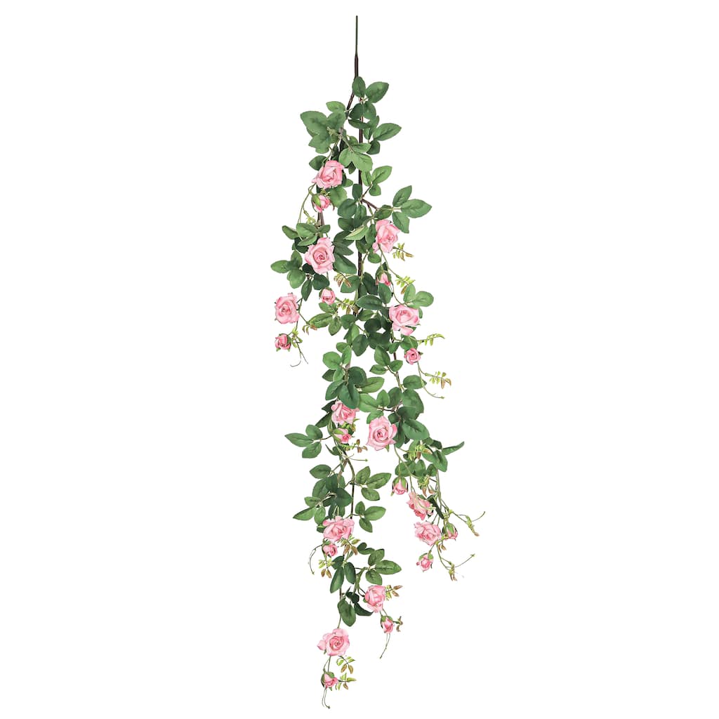 Pink Artificial Tea Rose Flower Stem Hanging Spray 48in - 48" L x 7" W x 5" DP