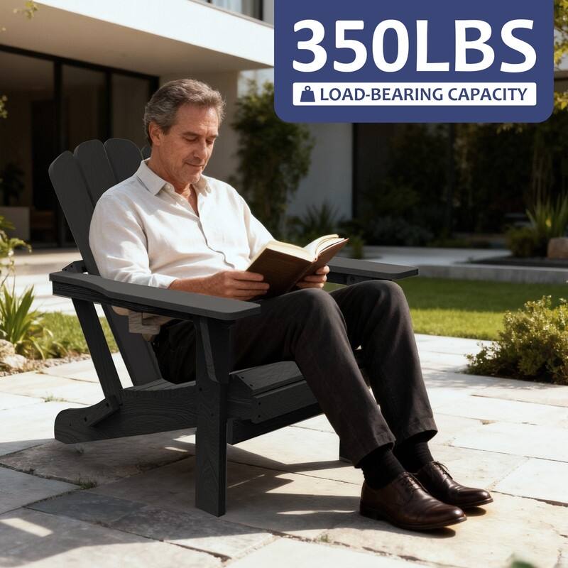 Domi Folding Adirondack Chair,Wooden Textured with Cup Holder,HDPE