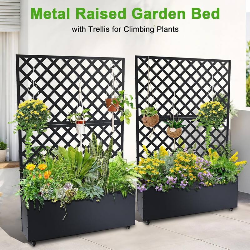 Metal Planter Box with Trellis Privacy Screen